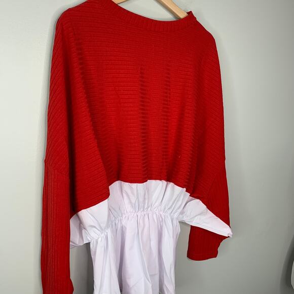 Red Crew Top Medium - Ruffled defined waist - Picture 7 of 7